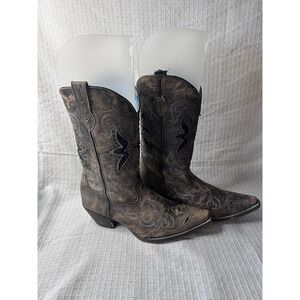 Laredo Women's  Lucretia Brown Snip Toe Studded Snake Inlay Cow Boy Boot Size 10